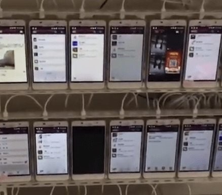 10 tysięcy połączonych smartfonów w chińskiej farmie lajków (fot. zerohedge.com)