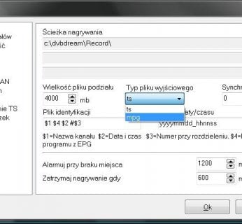 DVB Dream pozwala nagrywać zarówno w formacie MPEG4-TS jak MPEG4-PS.
