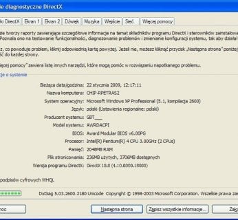 graficznej Program sprawdzający DxDiag potwierdza istnienie w naszym XP interfejsu DirectX 10