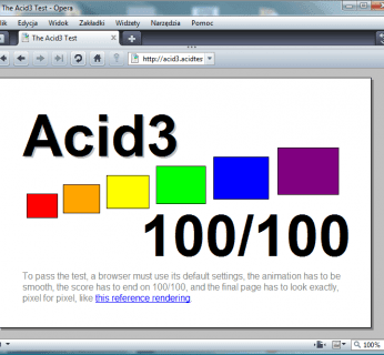 Test Acid3 zaliczony. To świadczy, że silnik Opery 10 – Presto 2.2 jest zgodny z najnowszymi standardami.