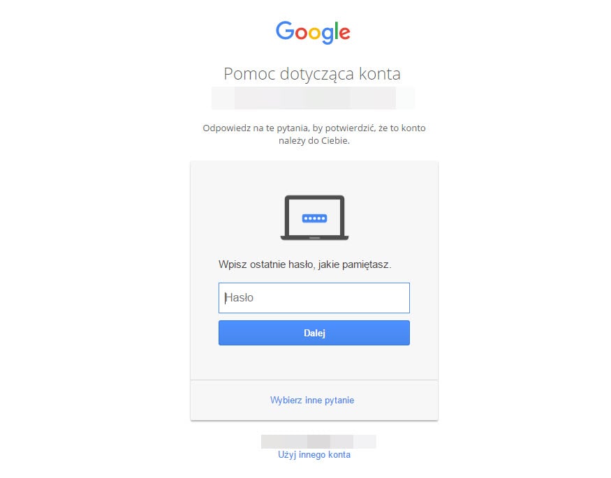 google - odzyskiwanie hasła