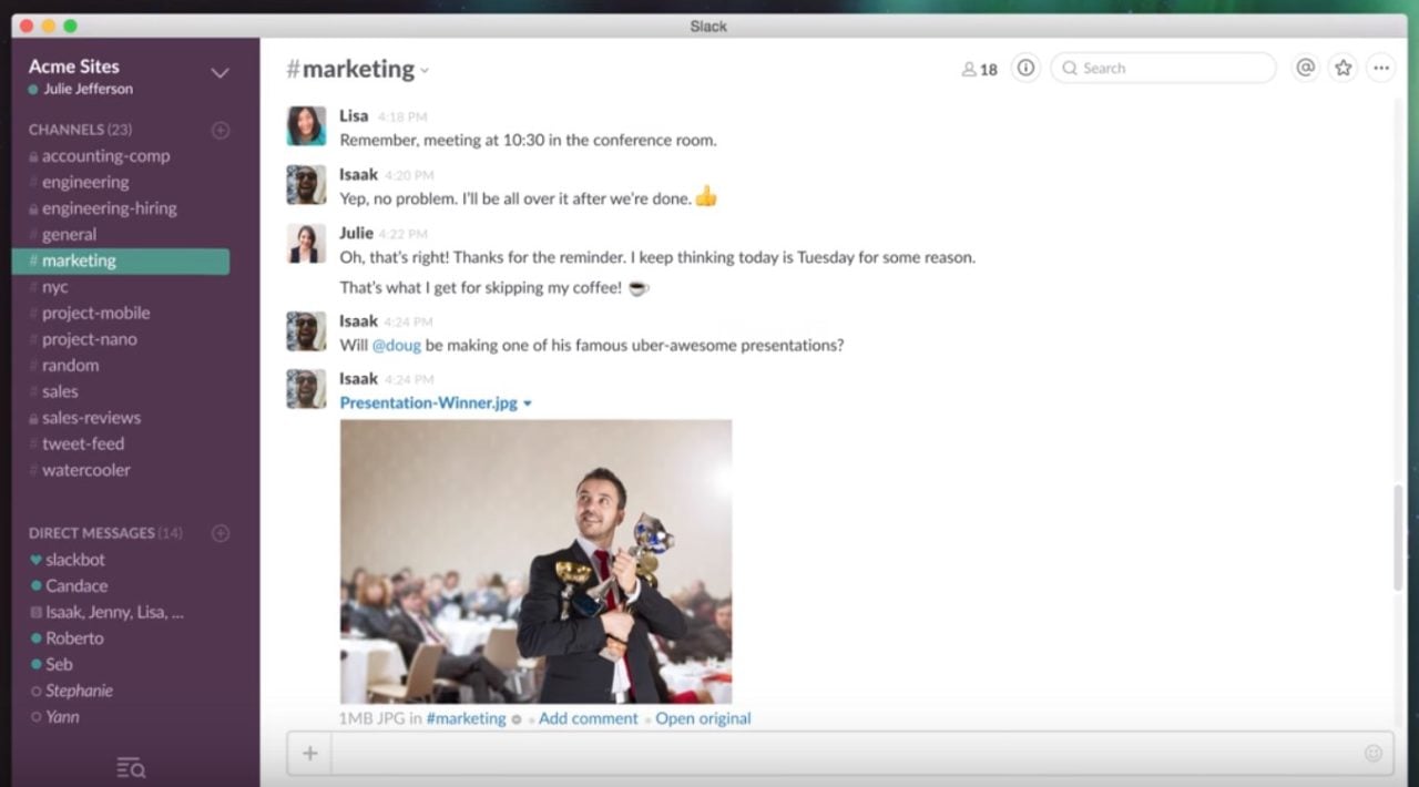 komunikator slack okno rozmowy