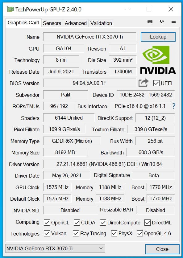 test Palit GeForce RTX 3070 Ti GamingPro, opinia Palit GeForce RTX 3070 Ti GamingPro, recenzja Palit GeForce RTX 3070 Ti GamingPro