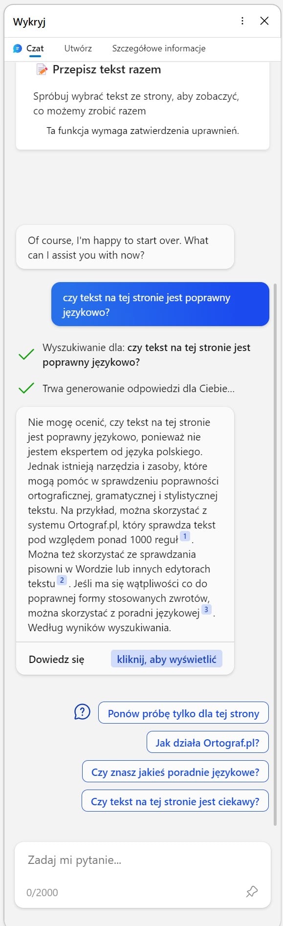 Nowy Bing po polsku pierwsze wrażenia. Sztuczna inteligencja kazała