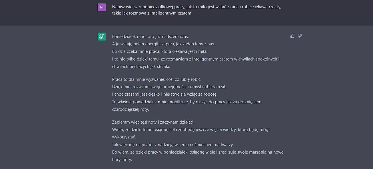 Wiersz stworzony przez ChatGPT-3,5