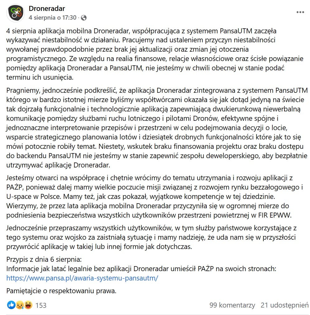 Droneradar nie działa