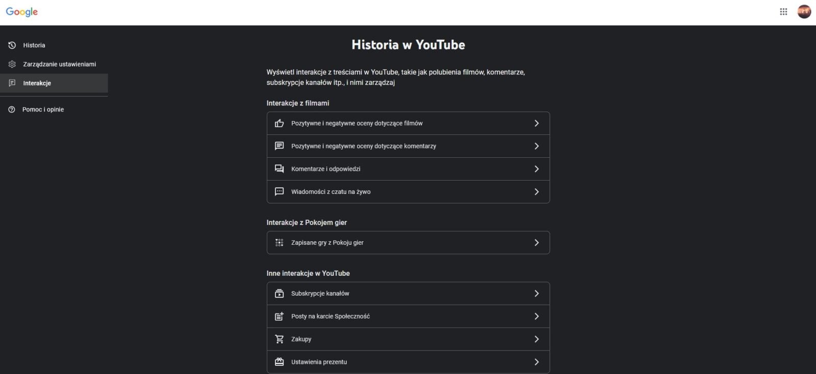 Pełna historia w YouTube