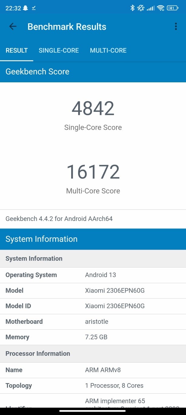 Xiaomi 13T - Geekbench 4 4842/16712