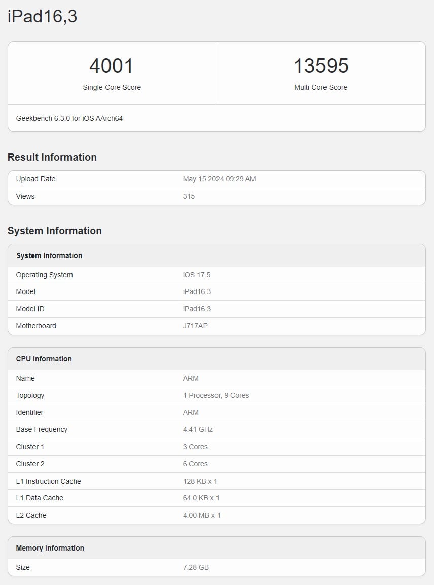 M4 wynik Geekbench 6
