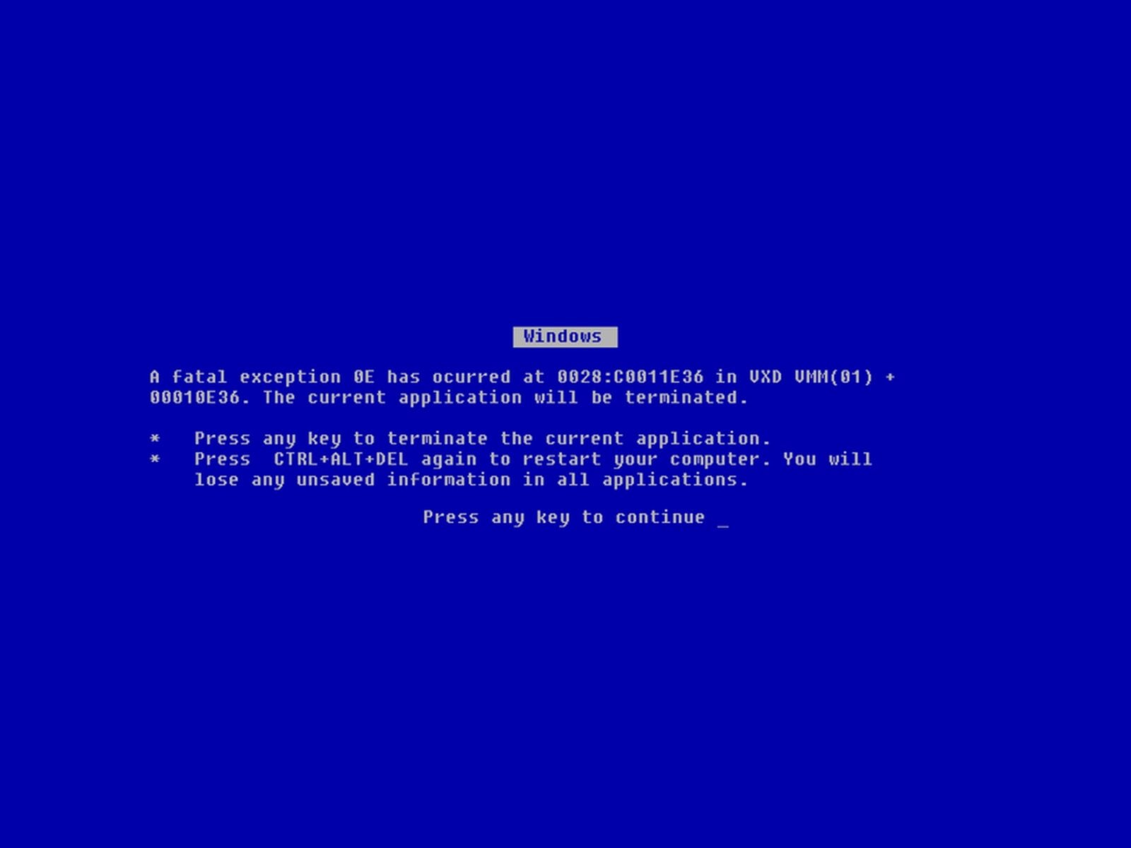 windows blue screen of death