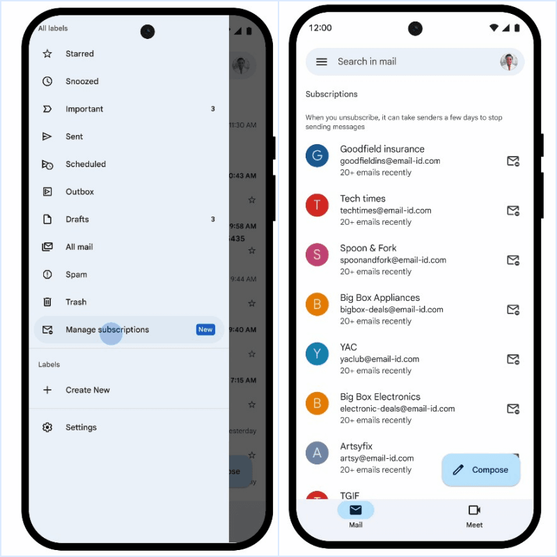 Gmail - subskrypcje