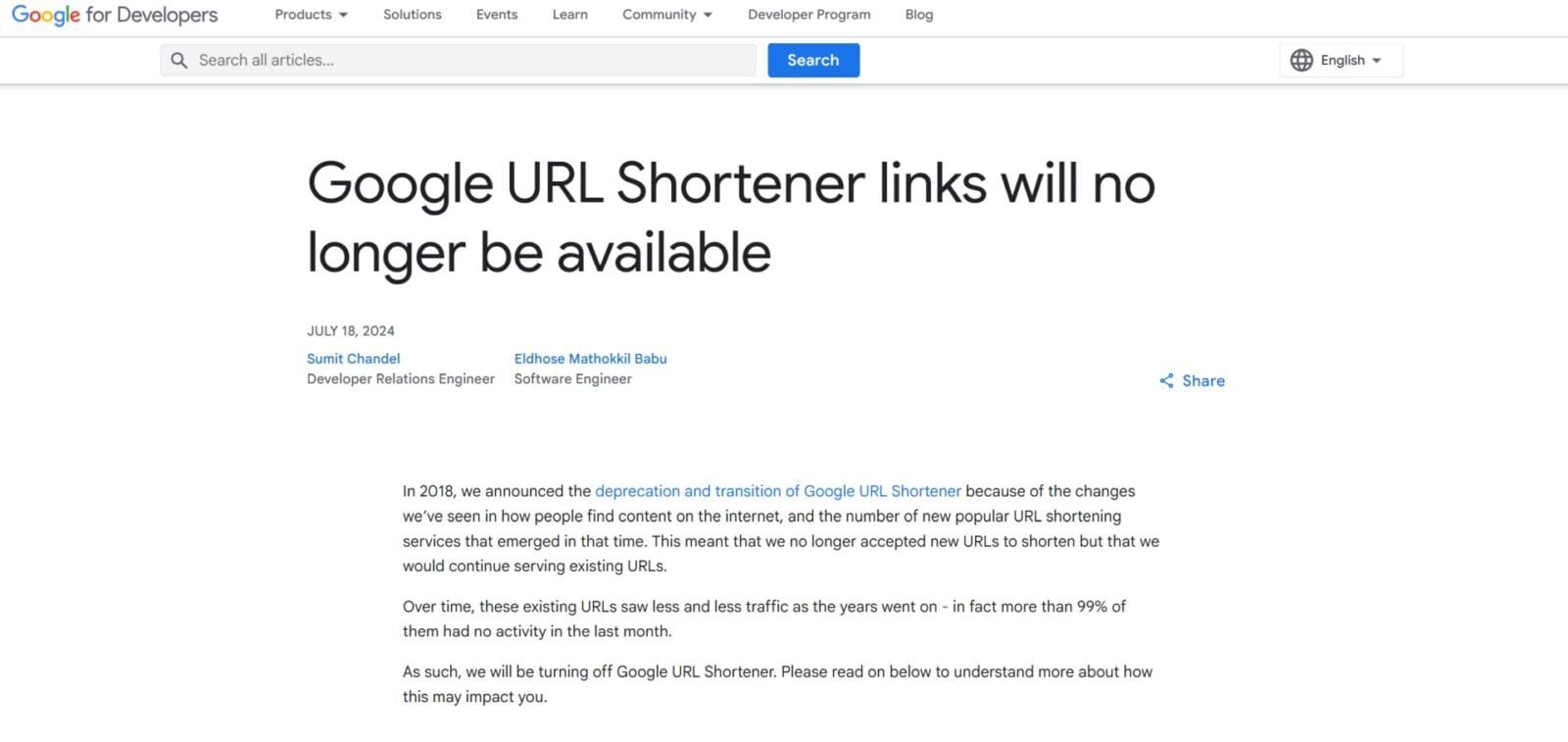Skracanie linków metodą google nie działa