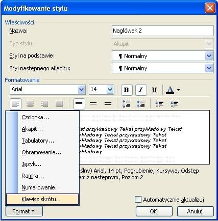 Szybkie dodawanie stylów za pomocą skrótu klawiaturowego