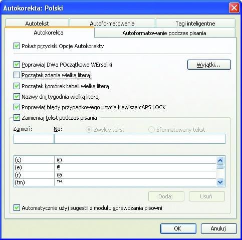 Lepsze dostosowanie funkcji automatycznego pisania wielką literą