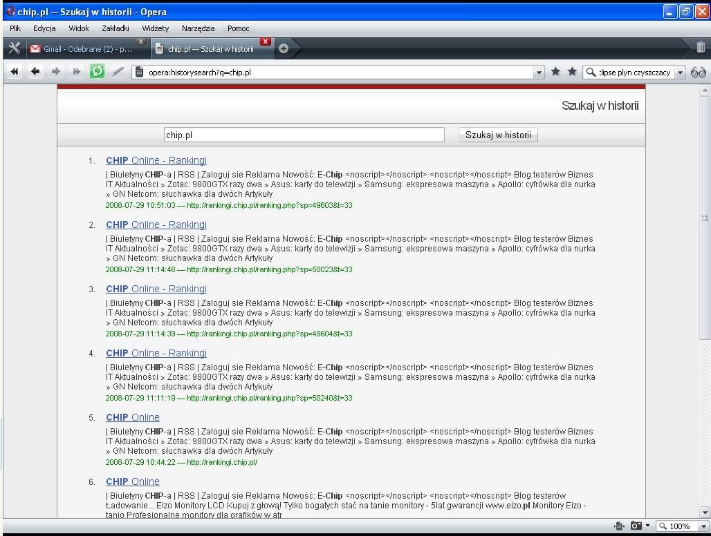 Szybkie odnalezienie wcześniej odwiedzanych stron internetowych