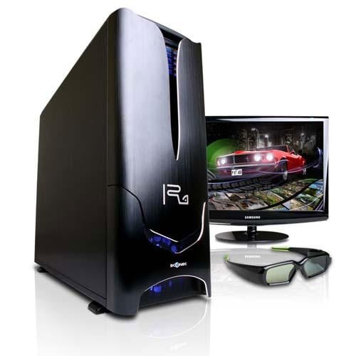 Dwa desktopy w zestawie z okularami i monitorami 3D