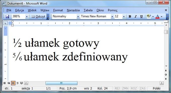 Automatyczna korekcja sposobu wyświetlania ułamków