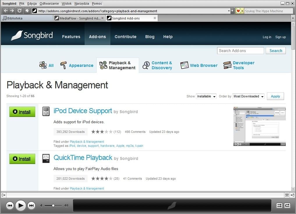 Zsynchronizuj darmowy odtwarzacz Songbird z iPodem