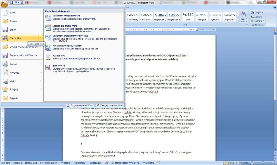 Jak zamienić DOC na PDF