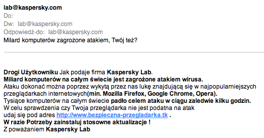 Spamerzy podszywają się w Polsce pod Kaspersky Lab