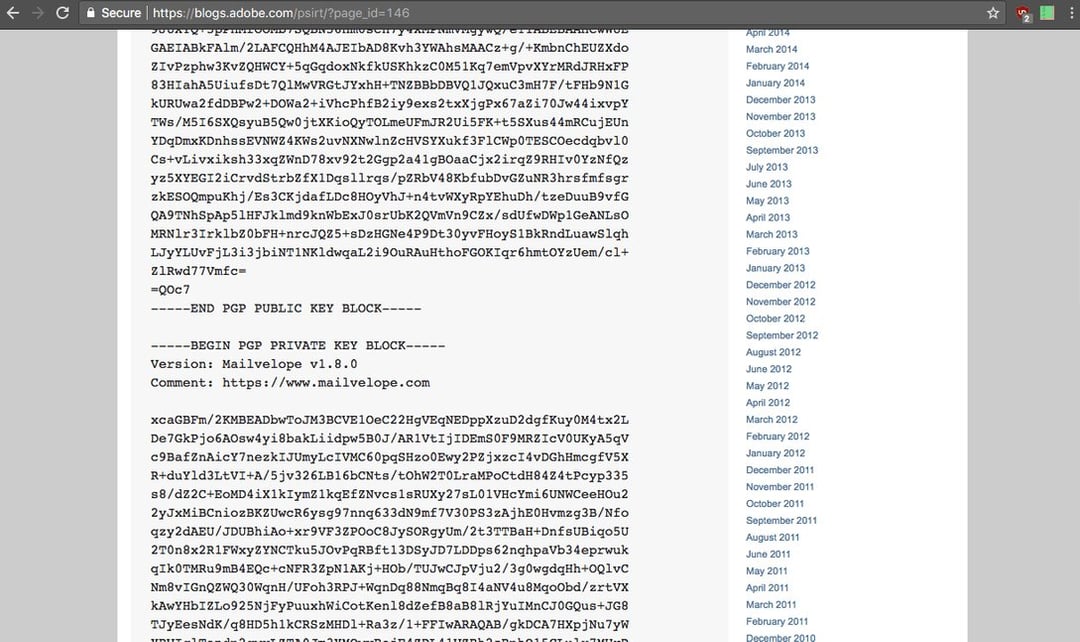 Adobe udostępniło klucz prywatny do swojej poczty