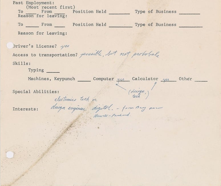 Tak wygląda podanie o pracę, napisane przez 18-letniego Steve’a Jobsa