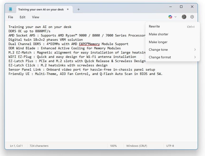 Notatnik Windows zostaje zintegrowany z Copilotem. A tak właściwie – po co?
