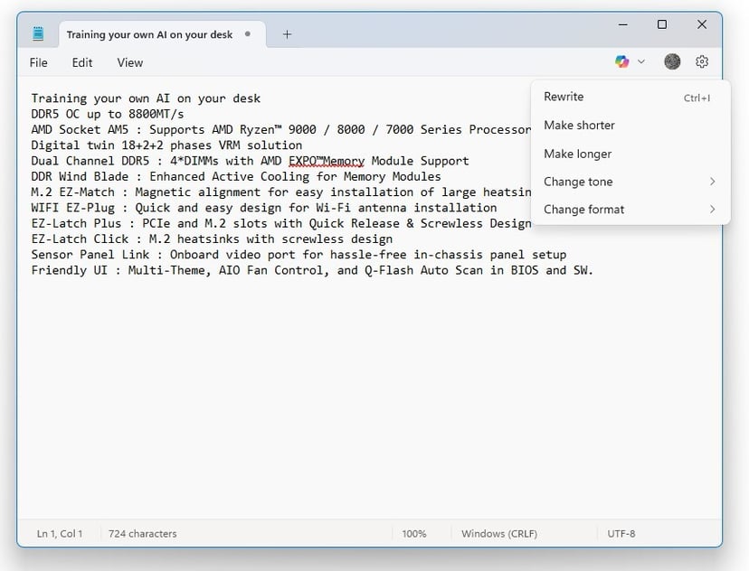 Notatnik Windows zostaje zintegrowany z Copilotem. A tak właściwie – po co?