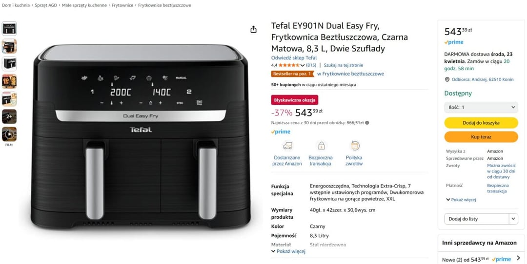 Air Fryer Tefal z dwiema komorami taniej o 37%! Hit do kuchni teraz za 543 zł