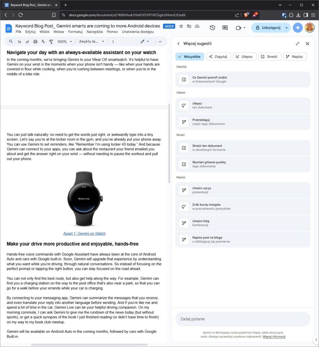 Generowanie obrazów przez Gemini w Google Docs na Androidzie. Mobilna sztuczna inteligencja wkracza do dokumentów