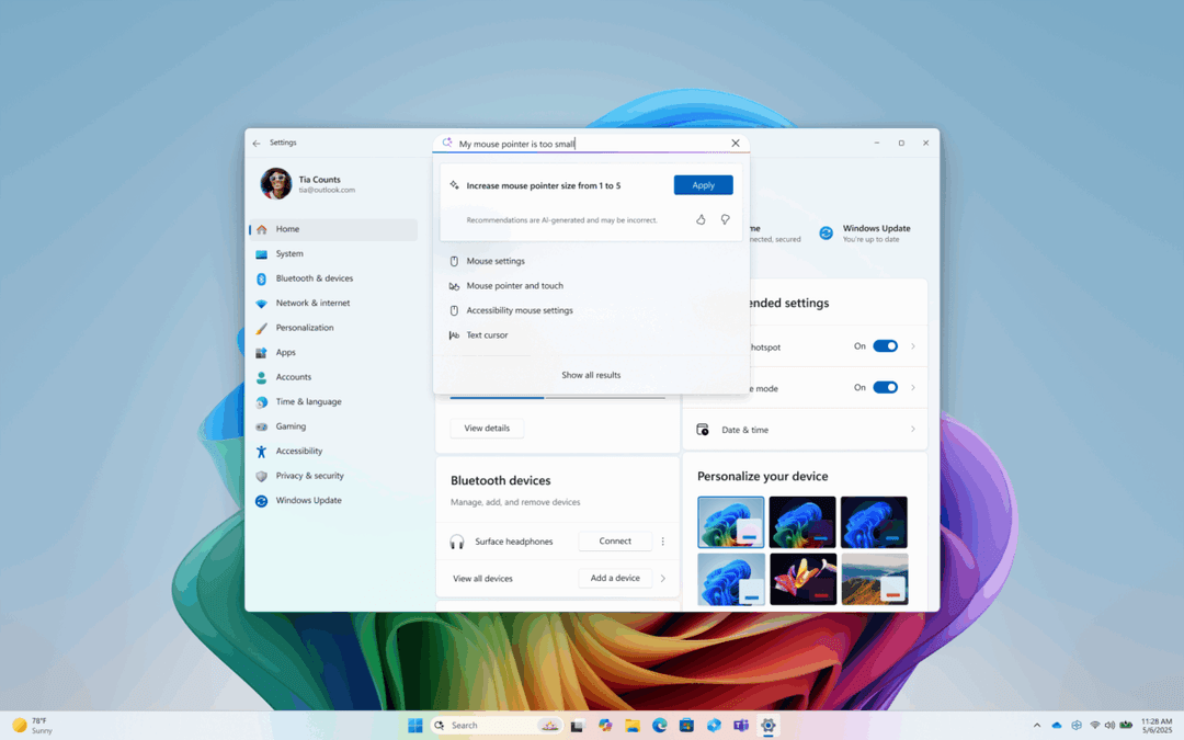 Microsoft pracuje nad AI w centrum sterowania w najnowszych wersjach testowych Windows 11 