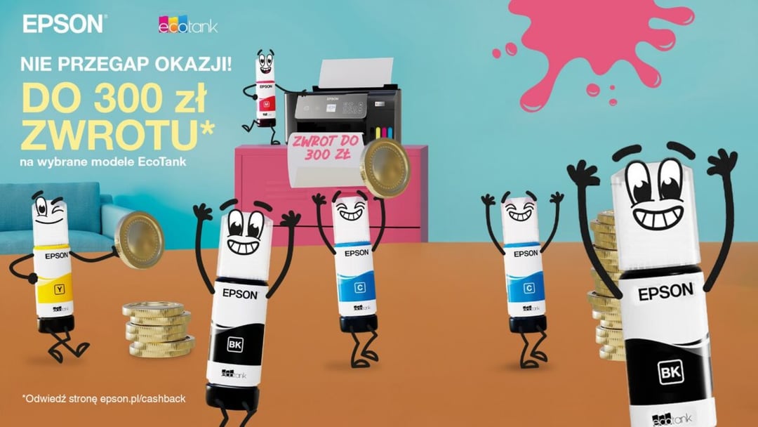 Epson rozdaje gotówkę. Cashback do 300 zł za zakup drukarek EcoTank