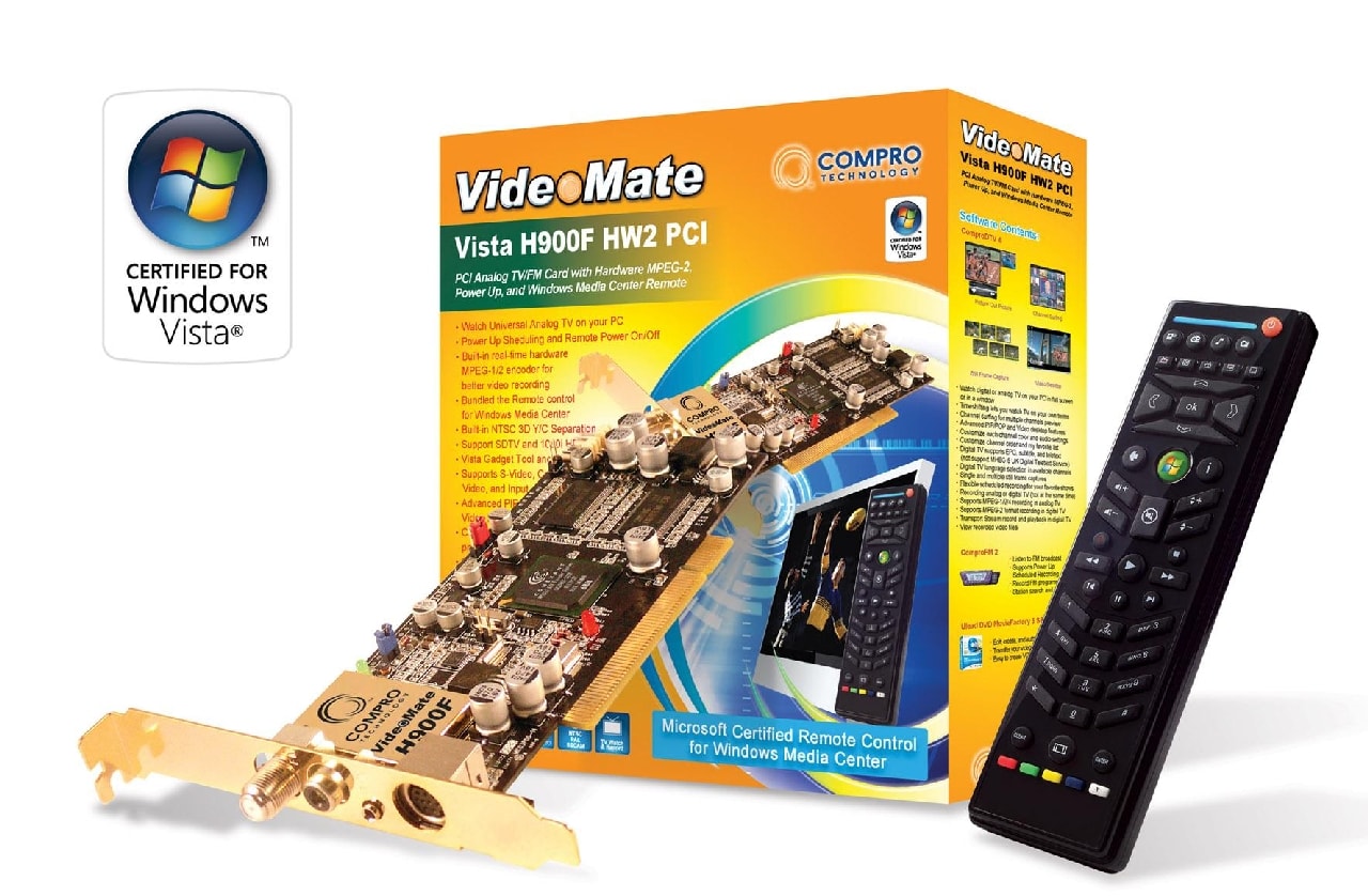 Compro VideoMate Vista H900F PCI ze sprzętowym enkoderem MPEG-2 oraz pilotem zdalnego sterowania do Windows Media Center