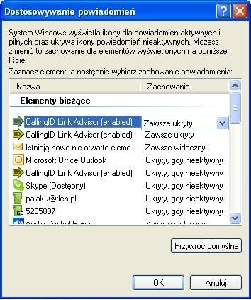 Tutaj określimy, które ikony mają być wyświetlane na Pasku zadań.
