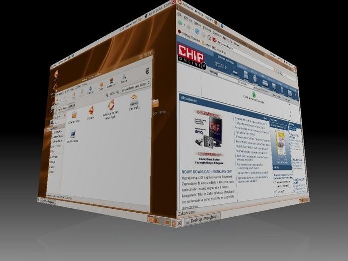 Posiadacze w miarę nowej karty graficznej z układami firm ATI lub Nvidia mogą w systemie Ubuntu tworzyć przestrzenne efekty na pulpicie.