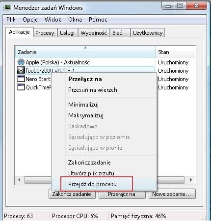 W Viście odnalezienie procesu ogranicza się do wybrania polecenia z menu kontekstowego.