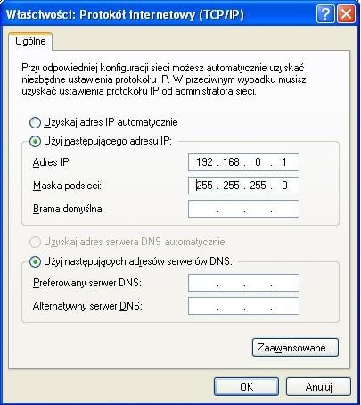 Dwukrotne kliknięcie tej opcji umożliwia nadanie stałego adresu IP.
