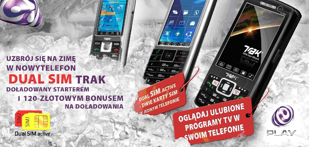 Do każdego zakupionego telefonu marki TRAK dołączane będą startery Play 9zł, natomiast promocyjna partia telefonów będzie wyposażona w starter MGM z bonusem w postaci 120 zł gratis od Play na doładowania