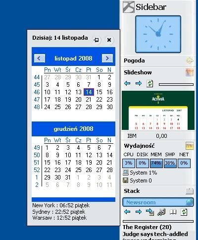 Dzięki konfigurowalnemu paskowi Desktop Sidebar nie przeoczymy żadnego ważnego terminu czy dokumentu. Pod ręką będziemy mieć również pliki systemowe.