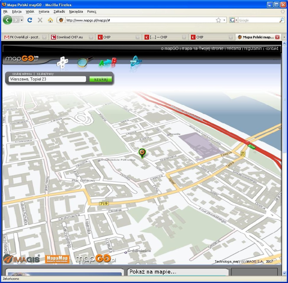 Cyfrowe mapy Polski prezentowane na mapGO.pl pochodzą z zasobu mapowego firmy IMAGIS SA