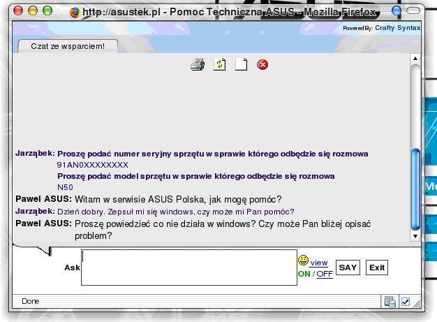 Użytkownik może za pomocą strony internetowej skontaktować się z zespołem wsparcia technicznego
