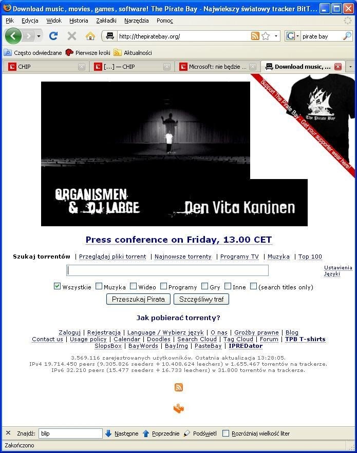 The Pirate Bay - najprawdopodobniej obecnie najpopularniejsza witryna internetowa w mediach