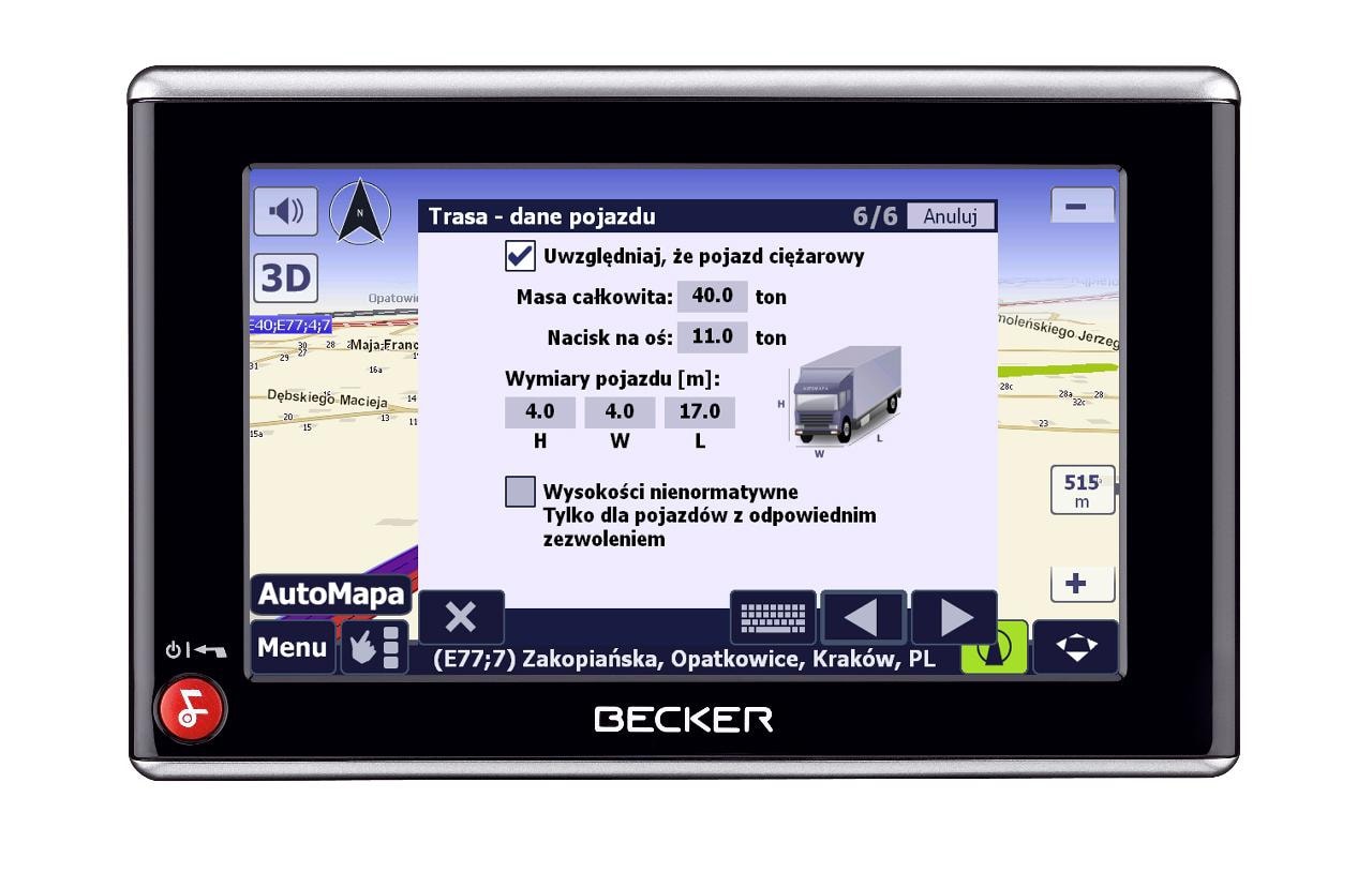 Dane dla kierowców ciężarówek w AutoMapie 5.5