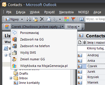 Zarządzanie kontaktami, rozmowa tekstowa online, wysyłanie SMS odbywają się w jednym miejscu, w Microsoft Outlook