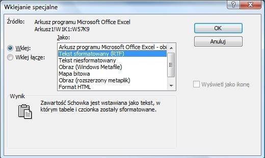 Jeżeli duże tabele Excela włączymy do dokumentu jako RTF, zostaną one poprawnie umieszczone nawet na kilku stronach.