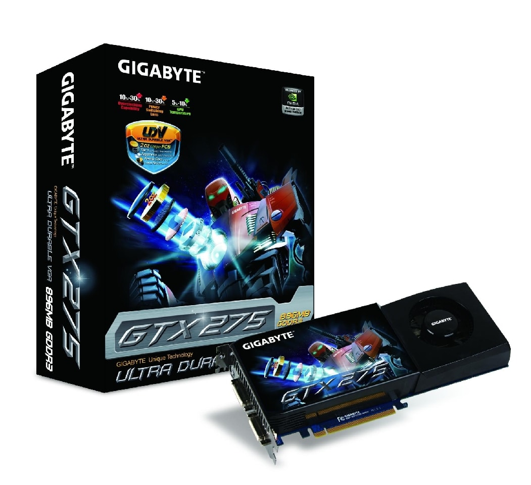 GV-N275UD-896H został wyposażony w 896 MB szybkiej pamięci GDDR3 o szerokości pasma 448 bit oraz 240 procesorów strumieniowych