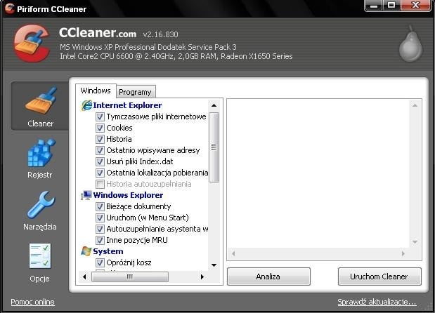 Program CCleaner skutecznie usuwa z dysku uszkodzone sterowniki. Ale jeśli tylko zechcemy, to może także wyczyścić cache przeglądarki i inne pliki.