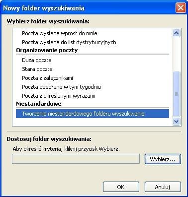 Foldery wyszukiwania mają zdefiniowane widoki dla wiadomości, dzięki czemu umożliwiają uporządkowanie skrzynki odbiorczej.
