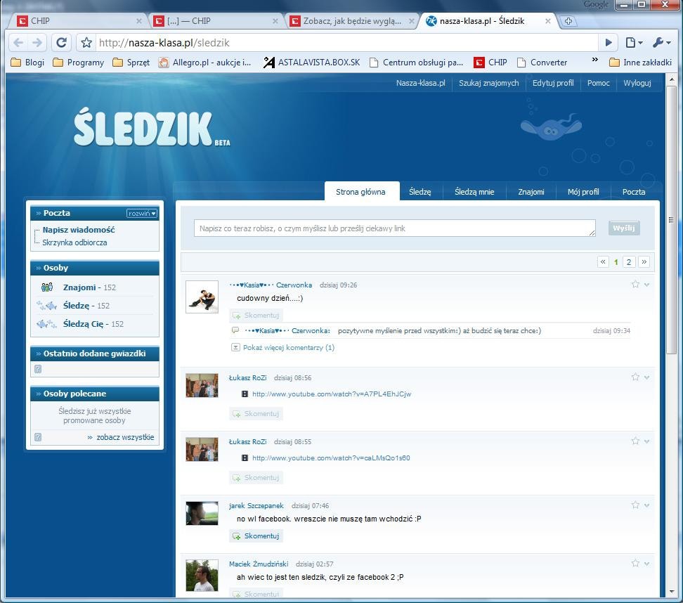 Śledzik to narzędzie, umożliwiające dzielenie się ze znajomymi na bieżąco swoimi poczynaniami