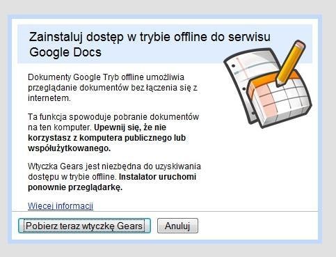 To narzędzie umożliwia korzystanie z pakietu Dokumenty Google bez dostępu do Sieci.